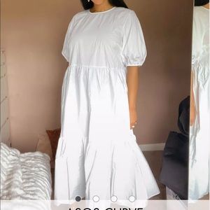 ASOS DESIGN Curve tiered cotton poplin smock midi dress white -18 plus sold out